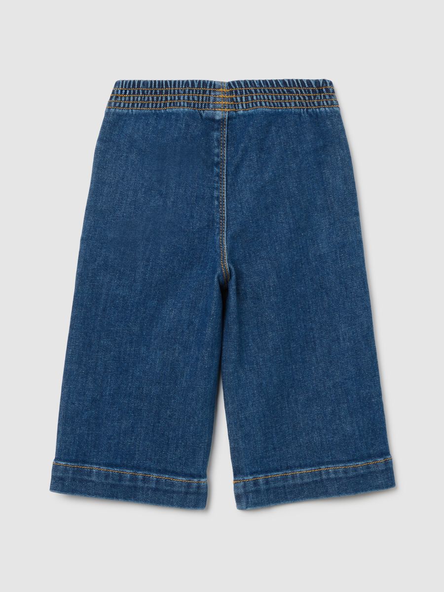 Pantaloni wide leg blu da bimba in denim con ricami_1