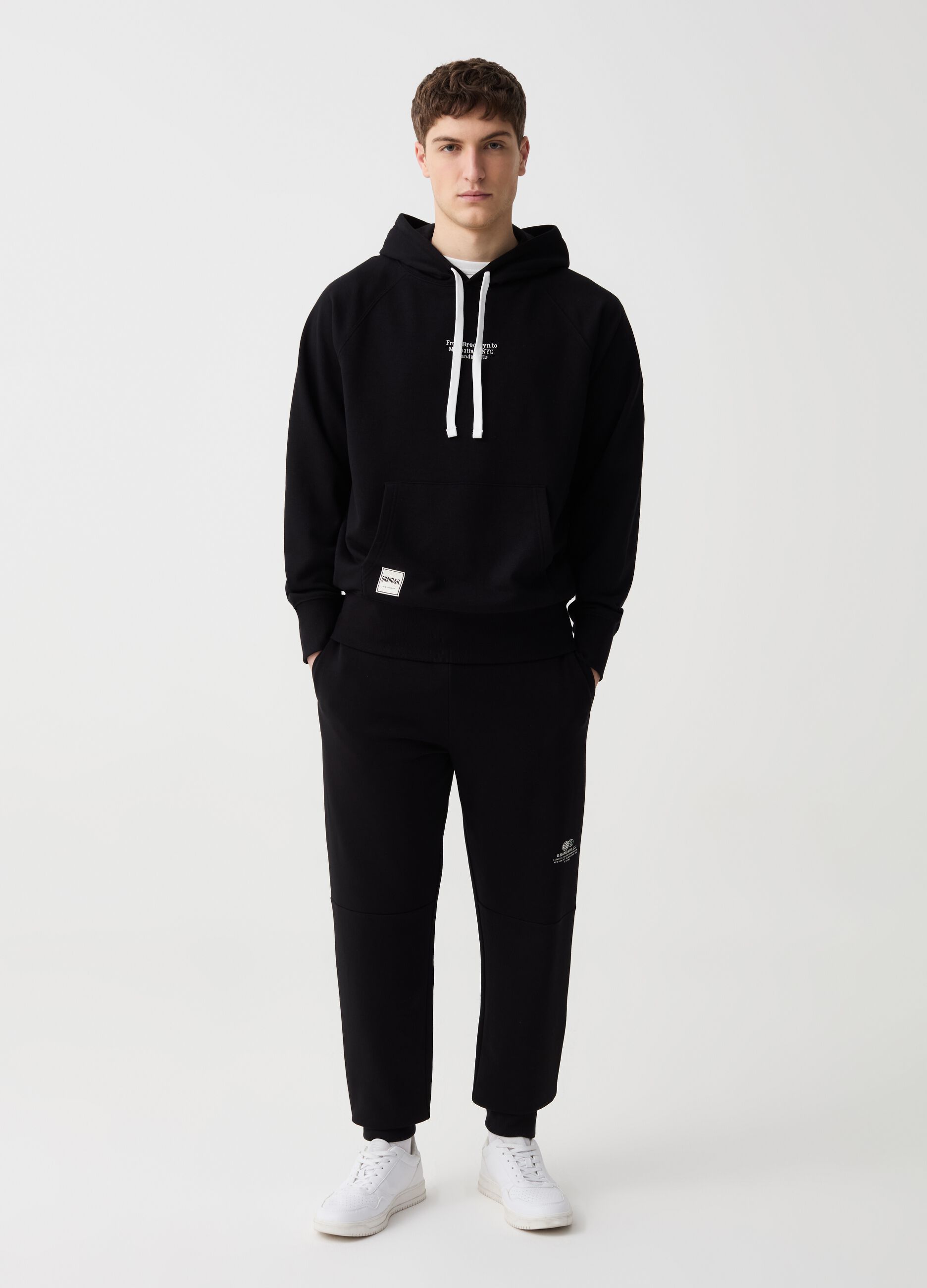 Fleece joggers with drawstring and print