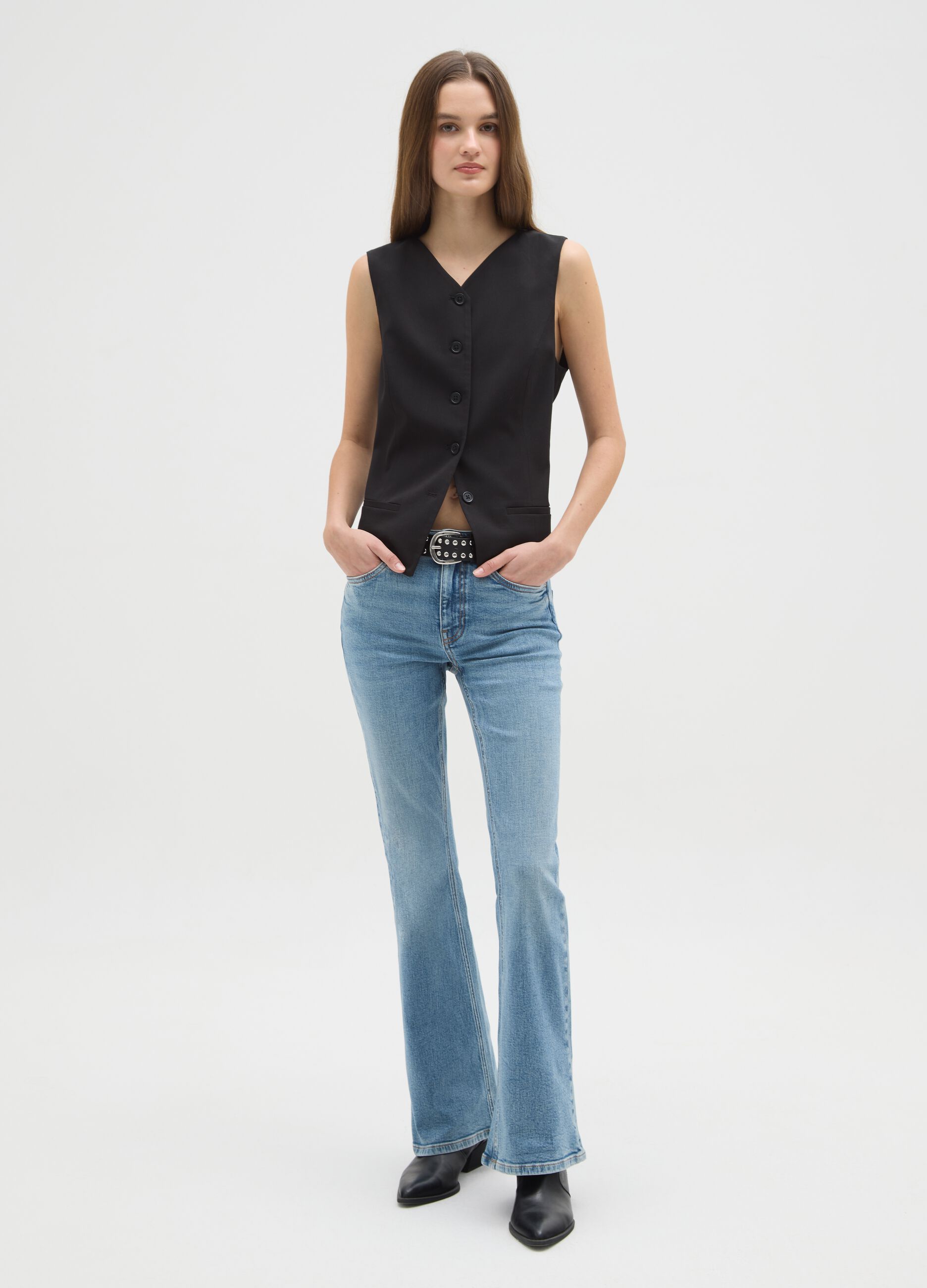 Blue denim cotton stretch flare jeans