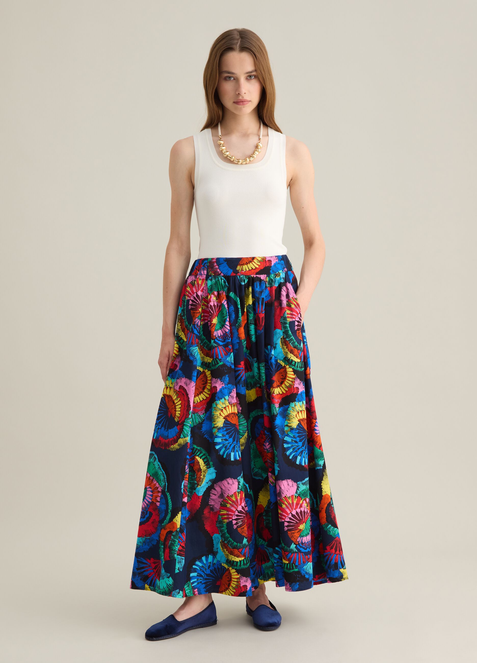 Gonna lunga da donna in puro cotone multicolor regular fit