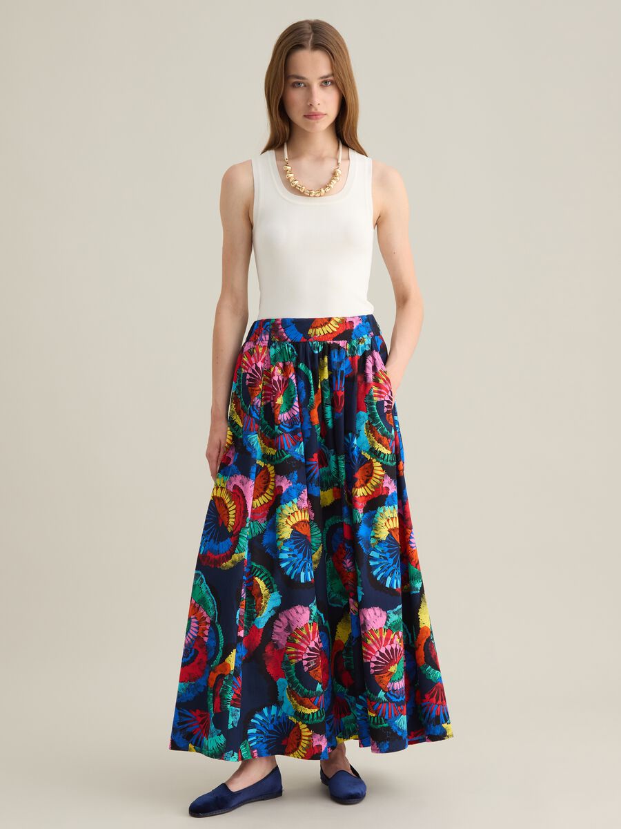 Women's long skirt in pure cotton multicolour regular fit_1