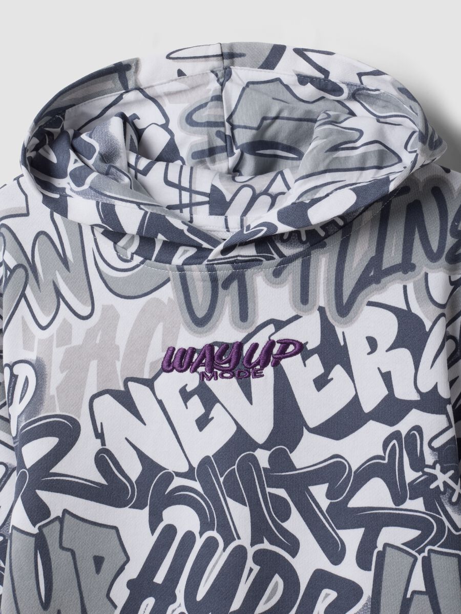 White cotton-blend hoodie with all-over graffiti print for boys_2