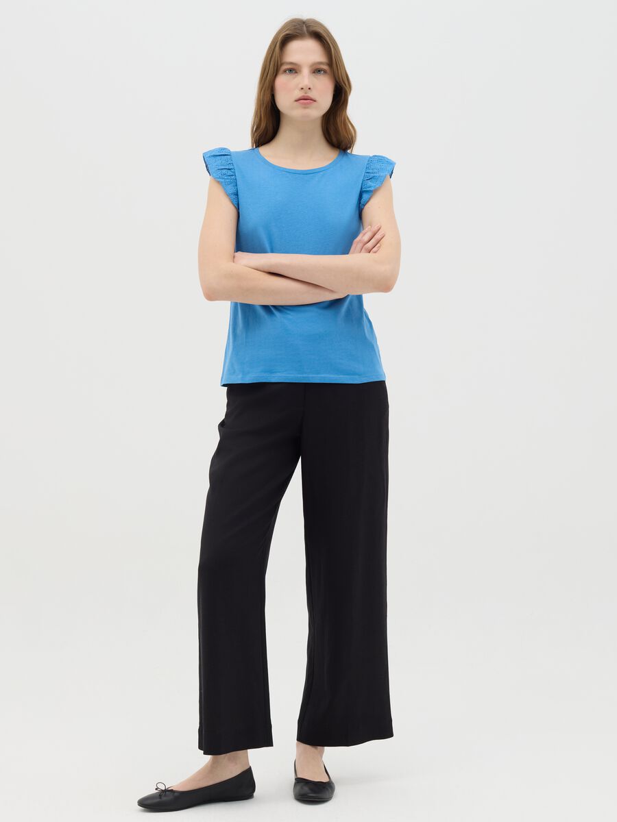 Azure cotton top with lace shoulder straps_1