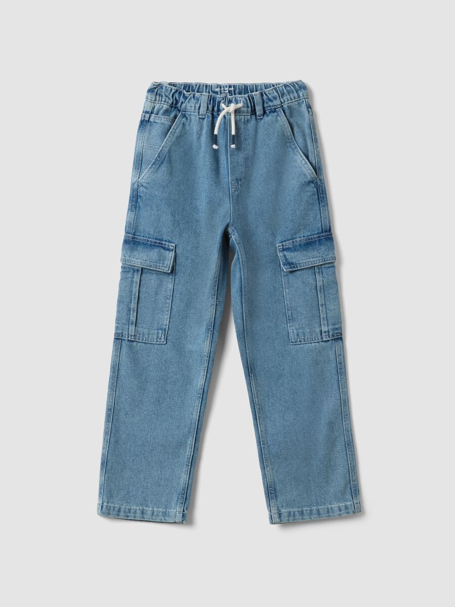 Light blue denim cargo jeans in cotton-viscose blend, straight fit_3