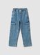 Jeans cargo denim azzurro in misto cotone e viscosa straight fit_3