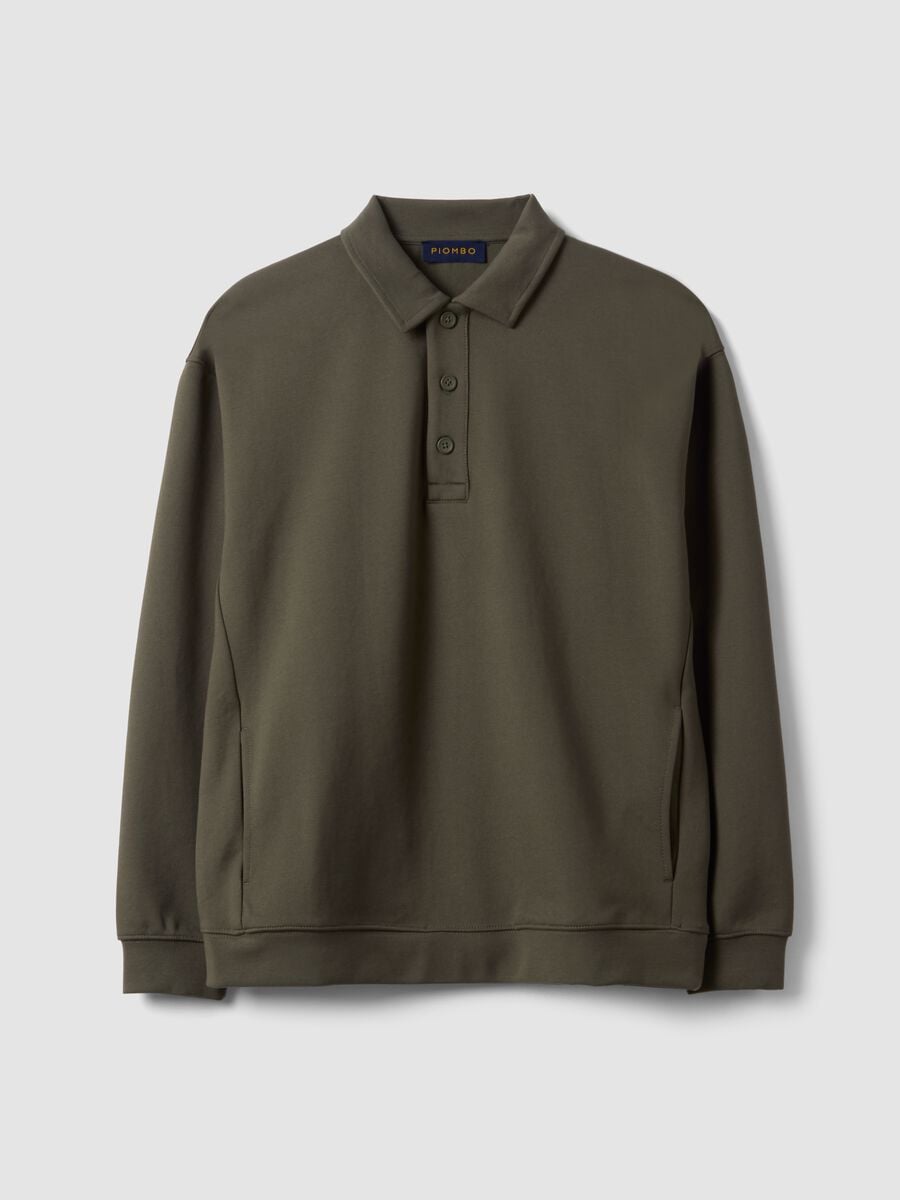 Felpa verde in tessuto elasticizzato con collo polo relaxed fit_0