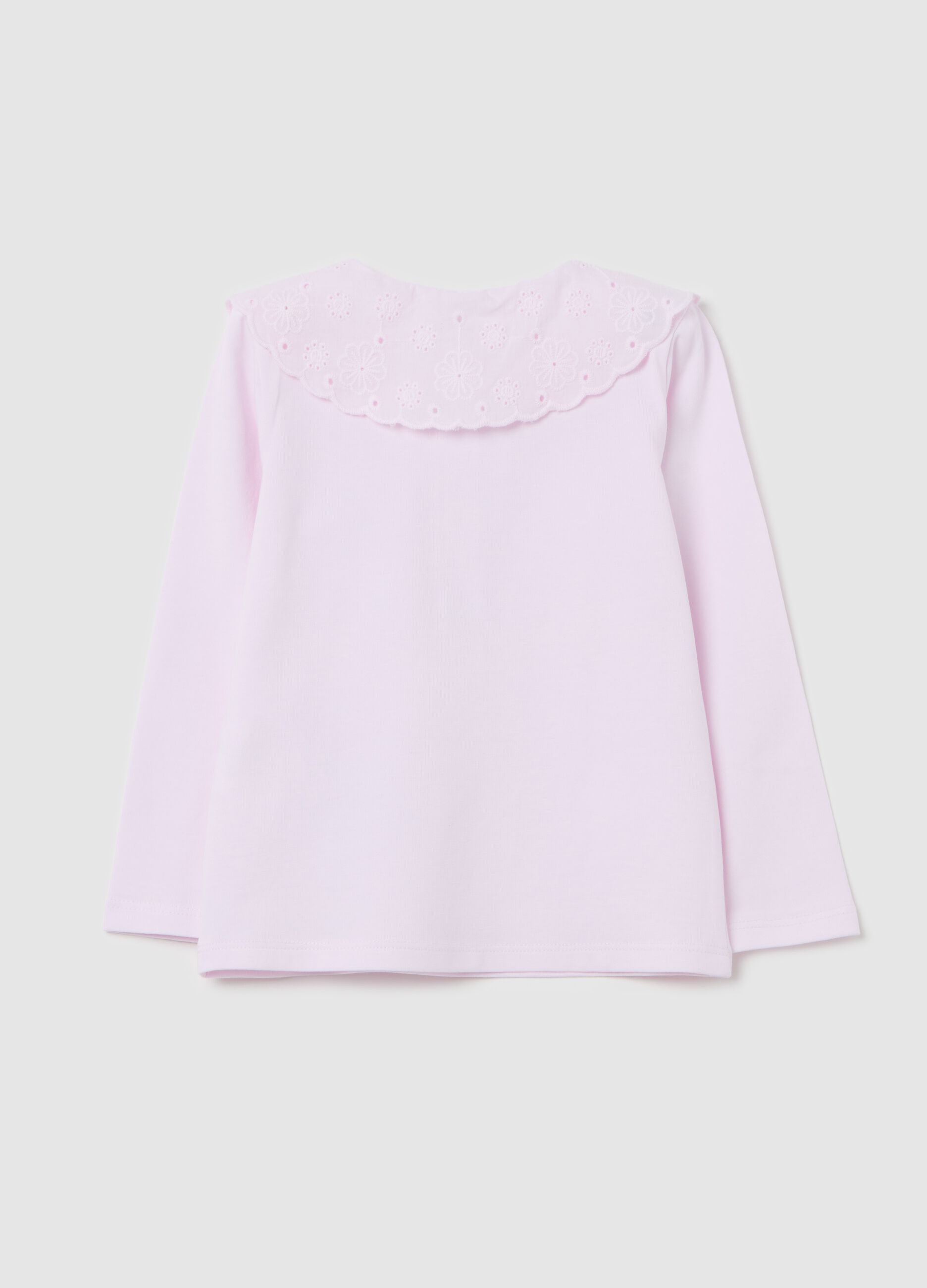 Polo shirt with broderie anglaise collar