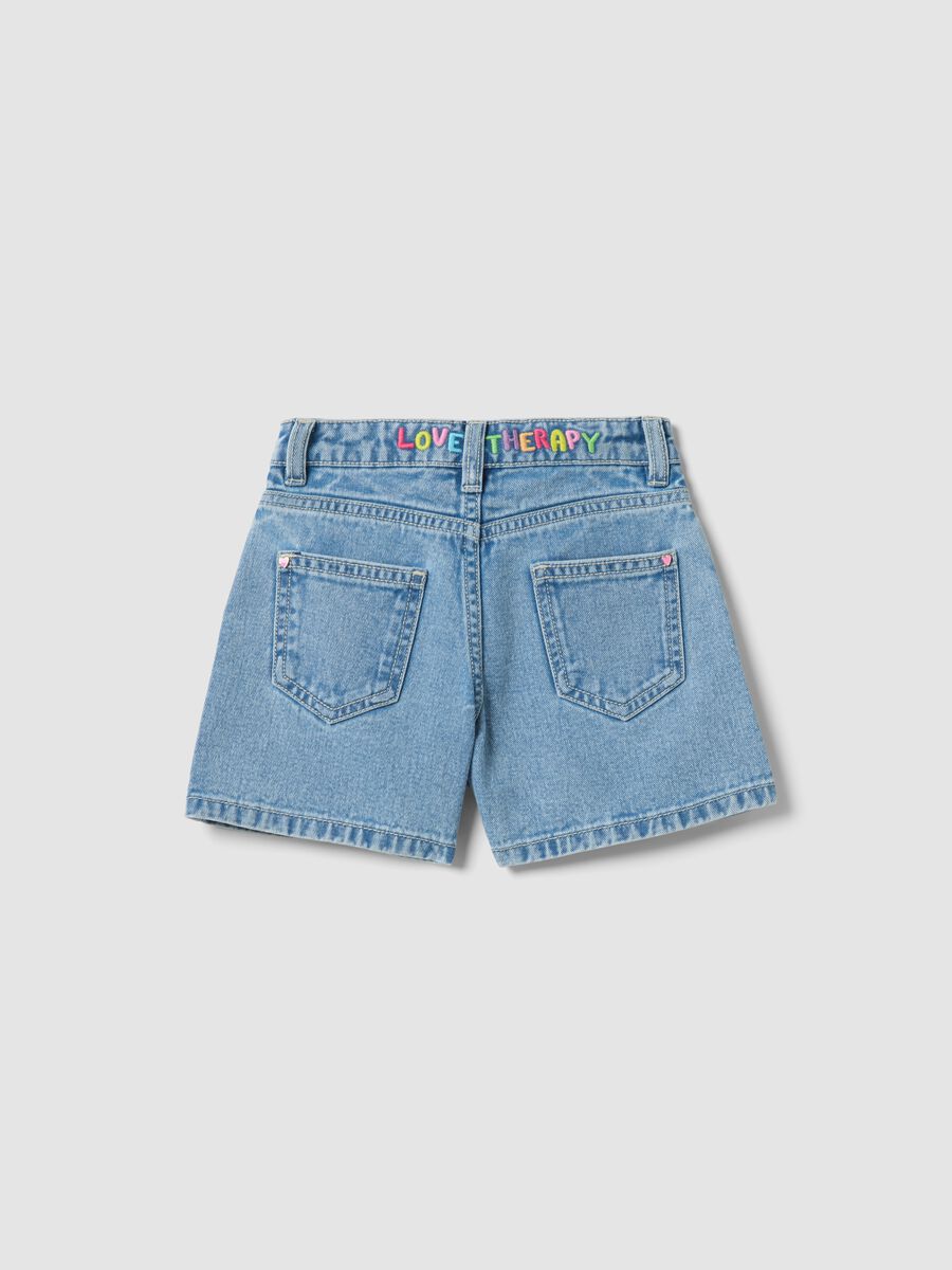 Girl's regular fit light blue denim cotton shorts with embroidery_1