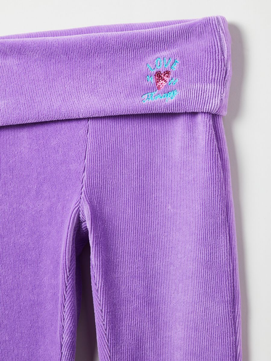 Treggings flare fit a costine con ricamo_2