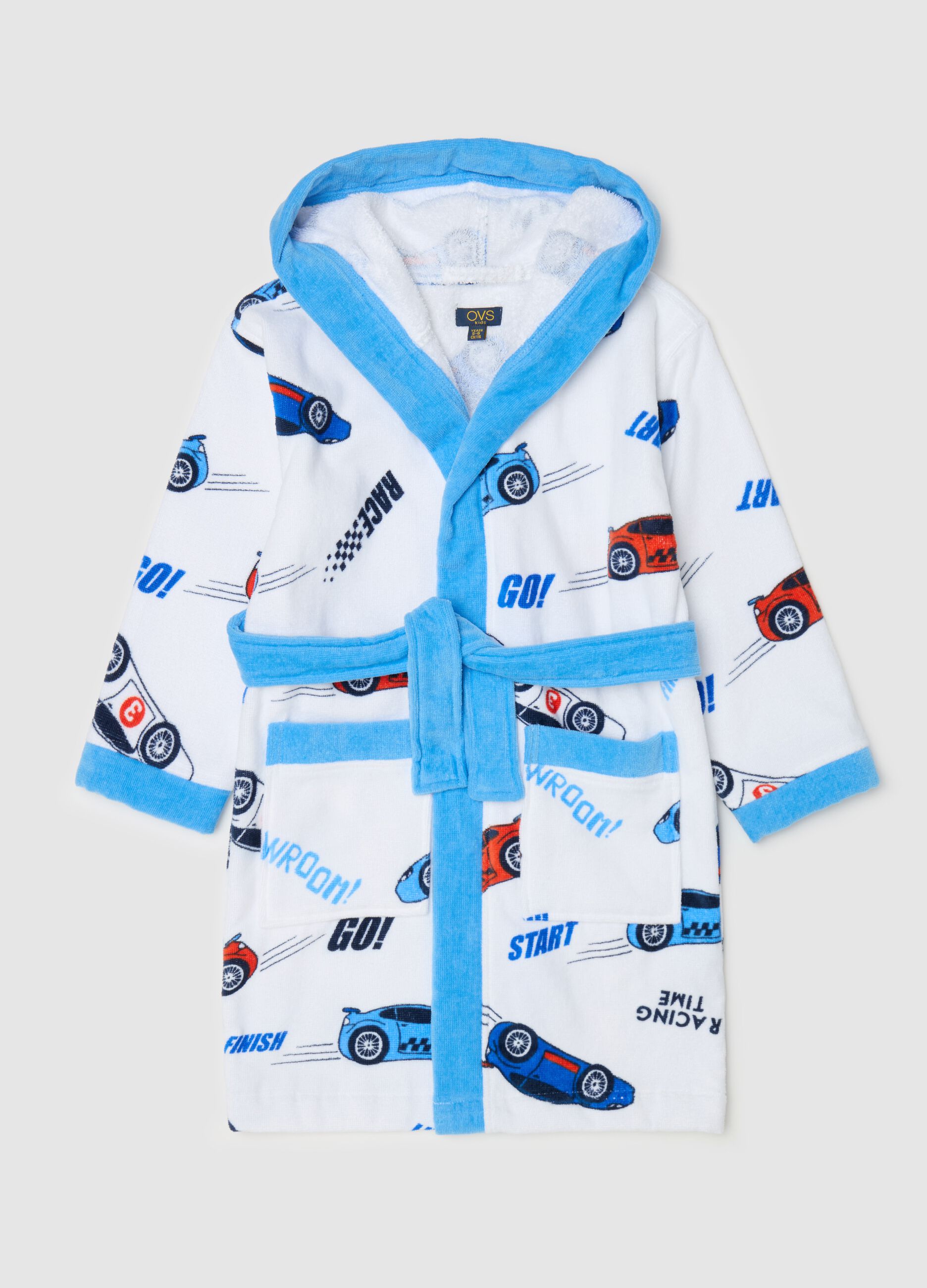 Cotton bathrobe with race car print