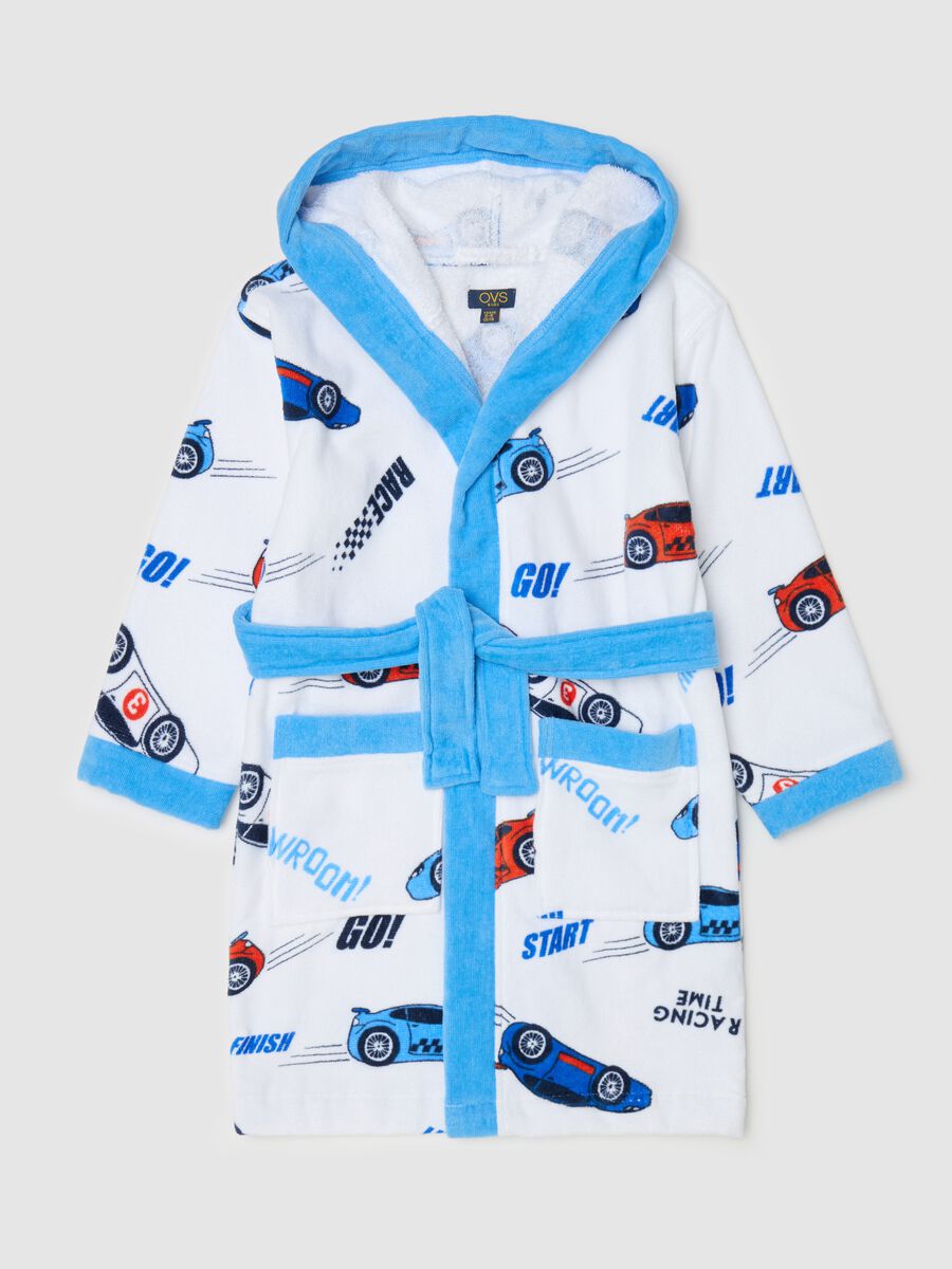 Cotton bathrobe with race car print_0