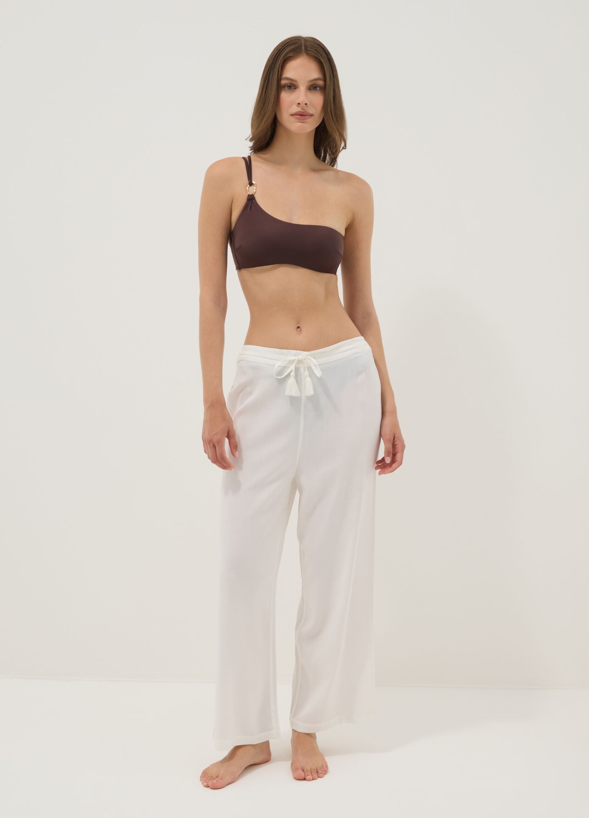 White pure viscose long trousers