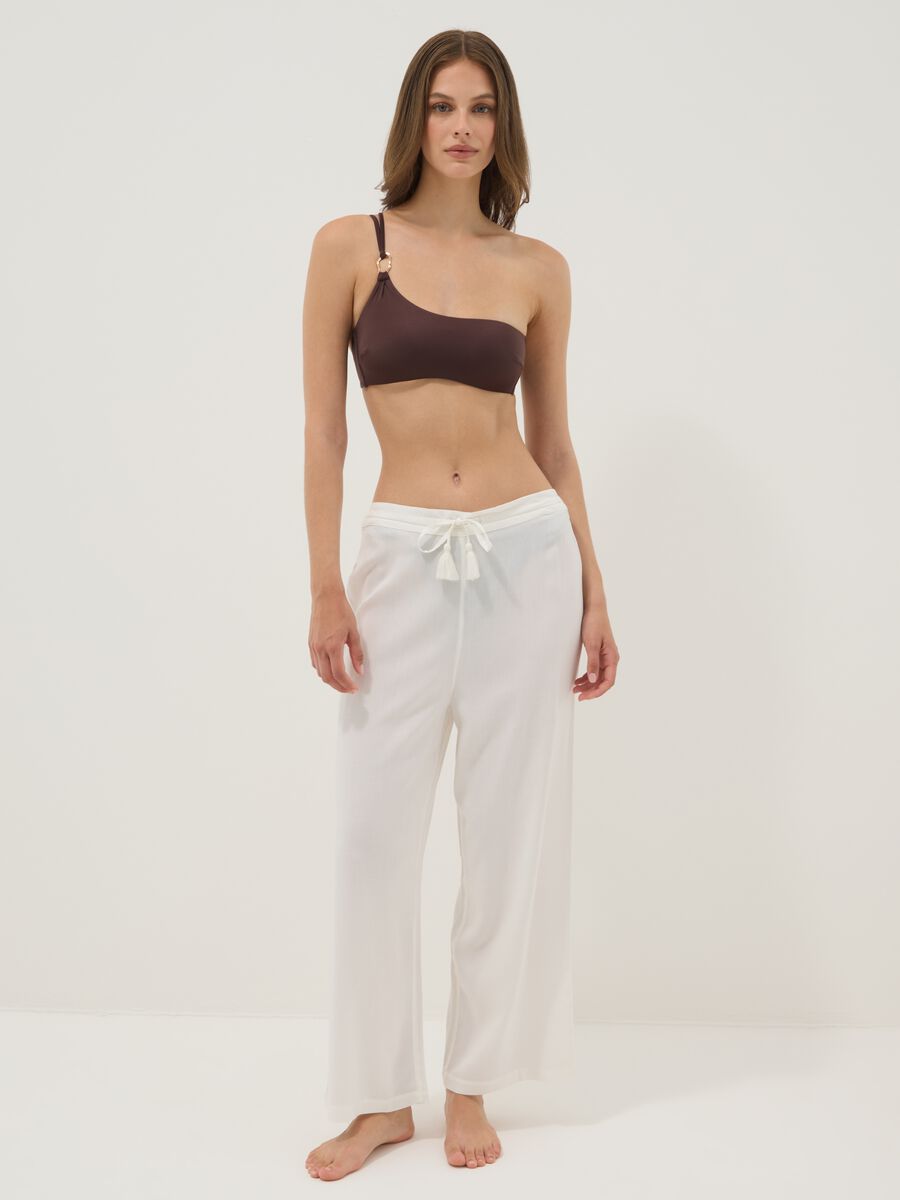 White pure viscose long trousers_0