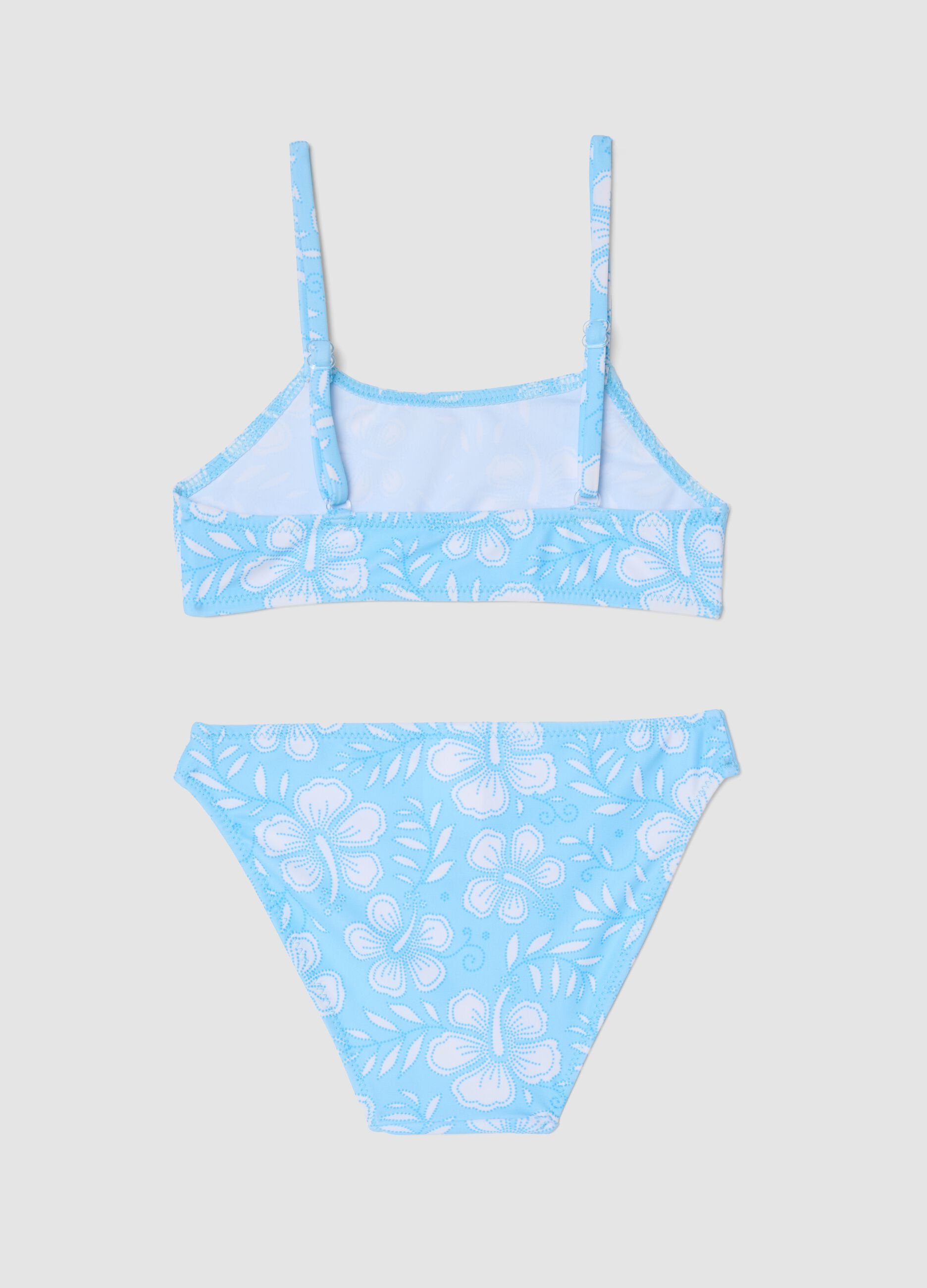 Girls&rsquo; light blue floral print bikini