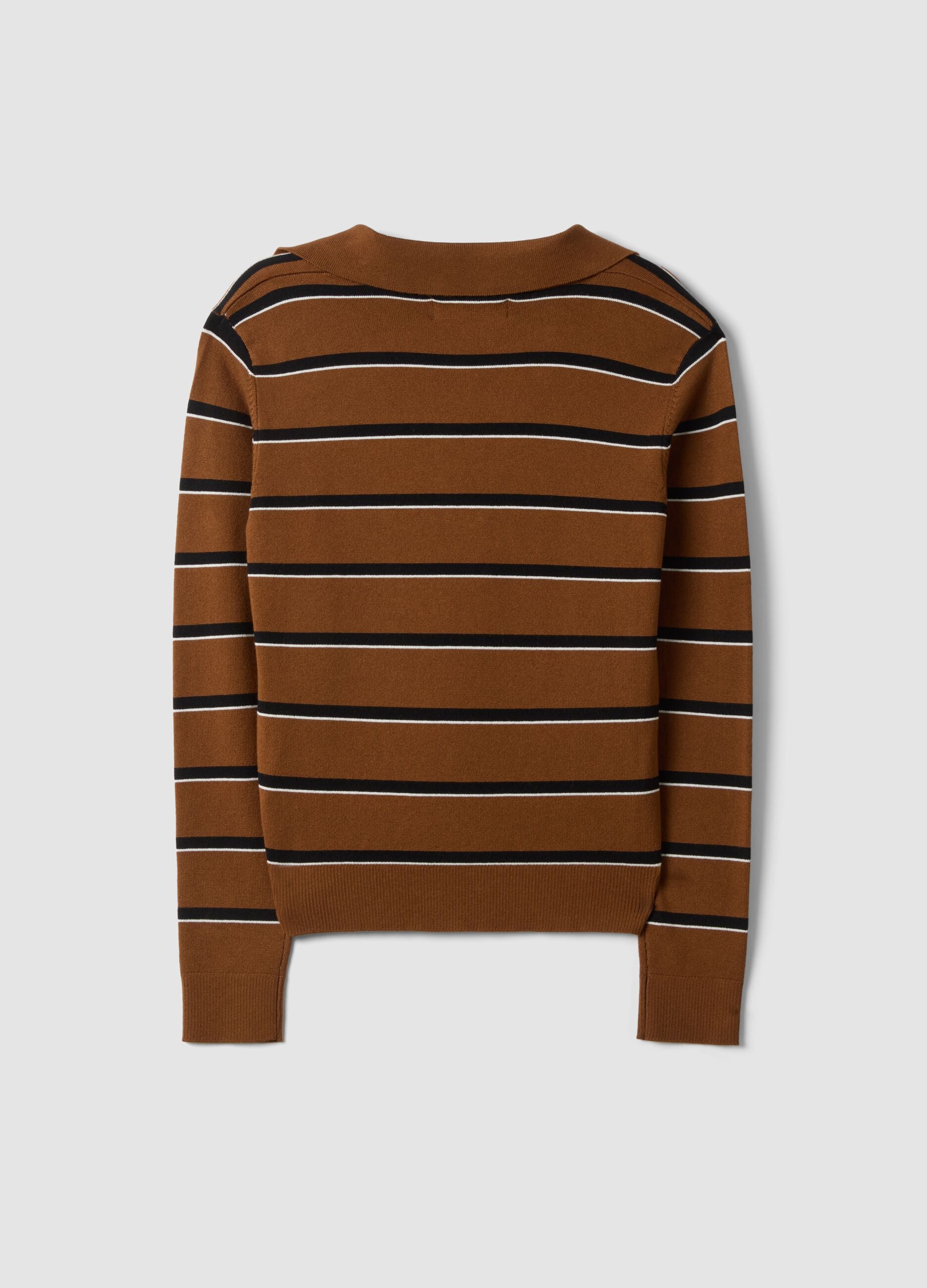 Brown viscose-blend polo-collar jumper, regular fit