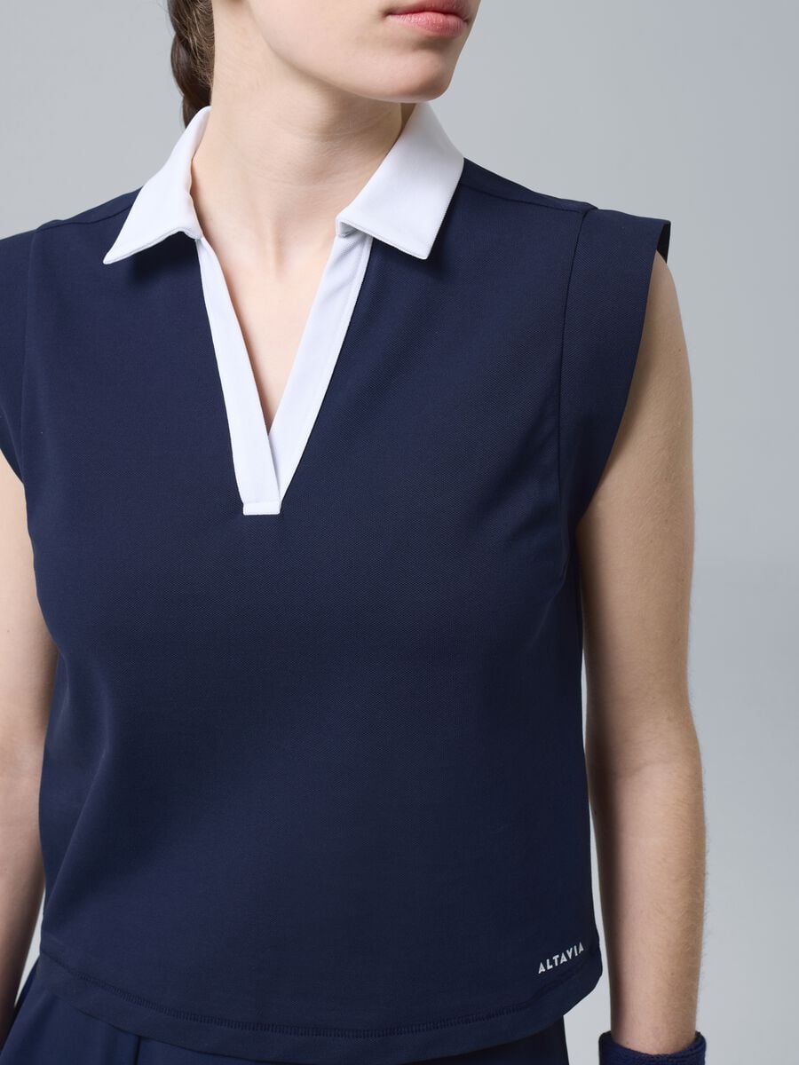 Blue sleeveless ALTAVIA COURT polo in stretch cotton with classic collar_0