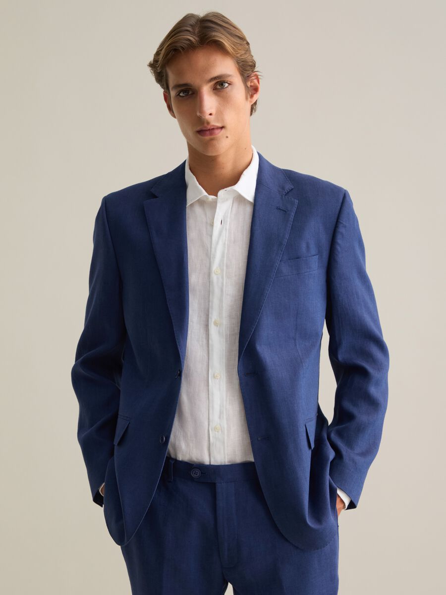 Men's Blazer in Pure Blue Linen Slim Fit_0