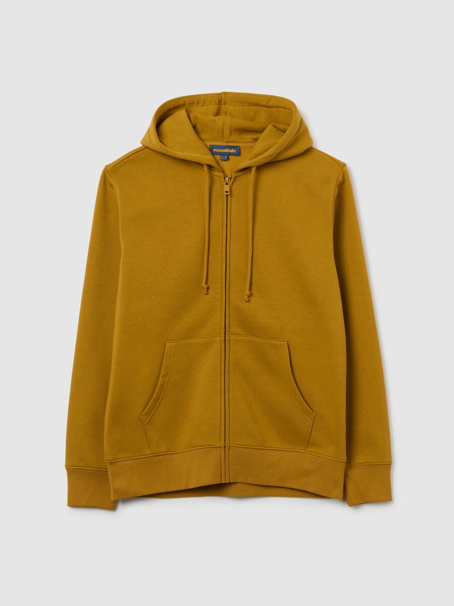 Yellow regular fit cotton blend hoodie with zip_0