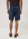 Blue linen and cotton blend cargo Bermuda shorts_2