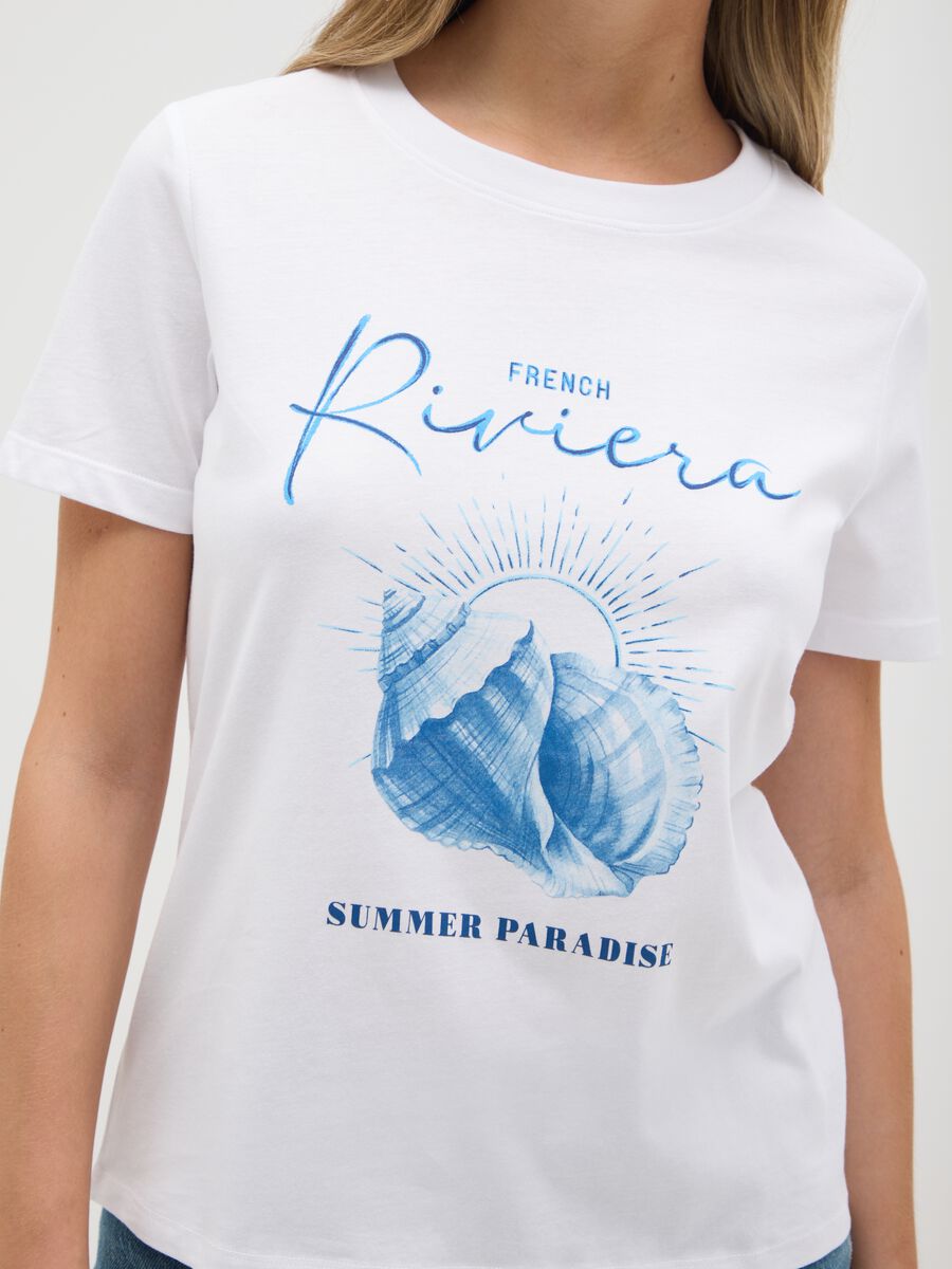 Women's pure cotton white regular fit t-shirt with print_3