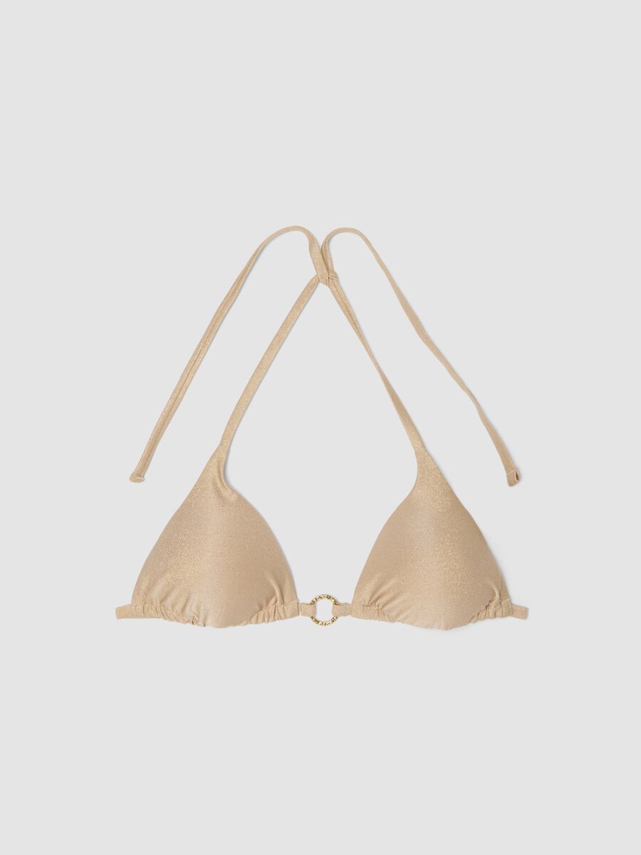 Top bikini a triangolo elasticizzato beige con texture glitterata_4
