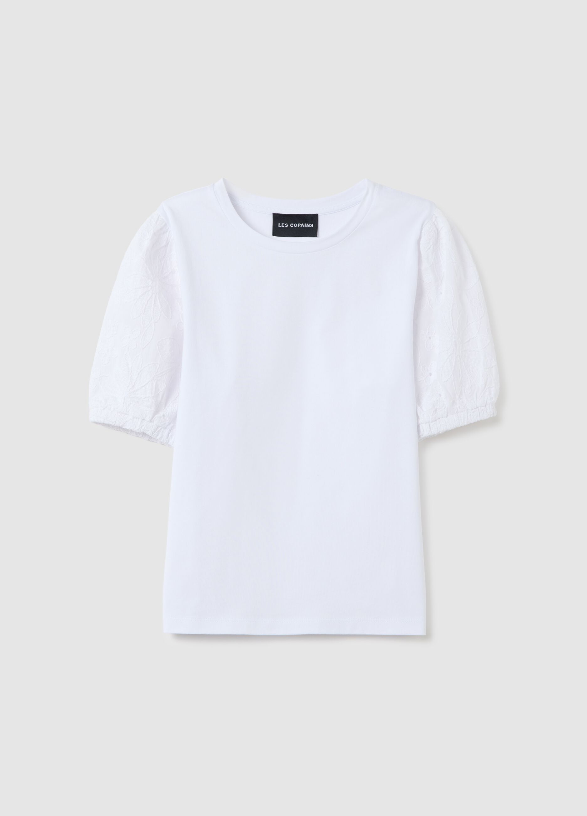 White T-shirt with embroidered sleeves by Les Copains