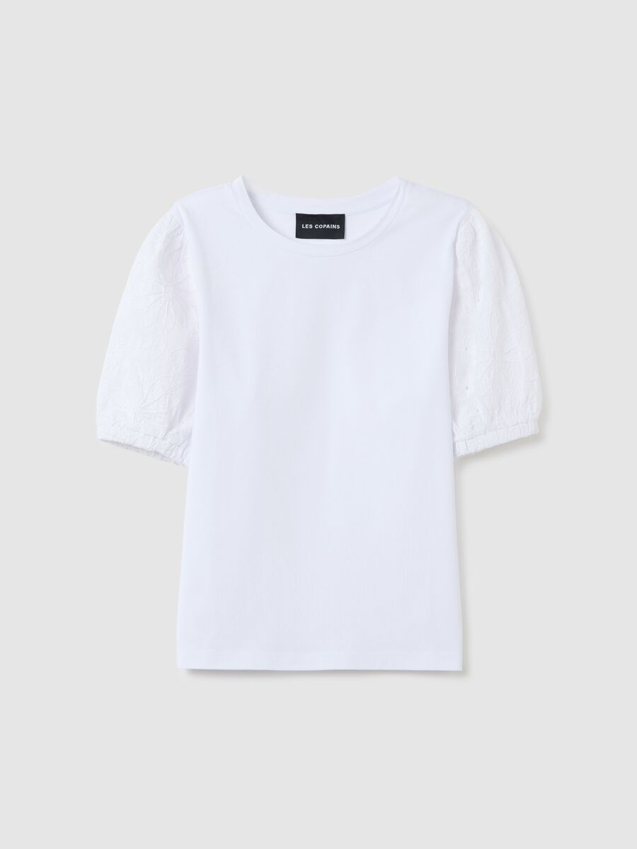 White T-shirt with embroidered sleeves by Les Copains_4