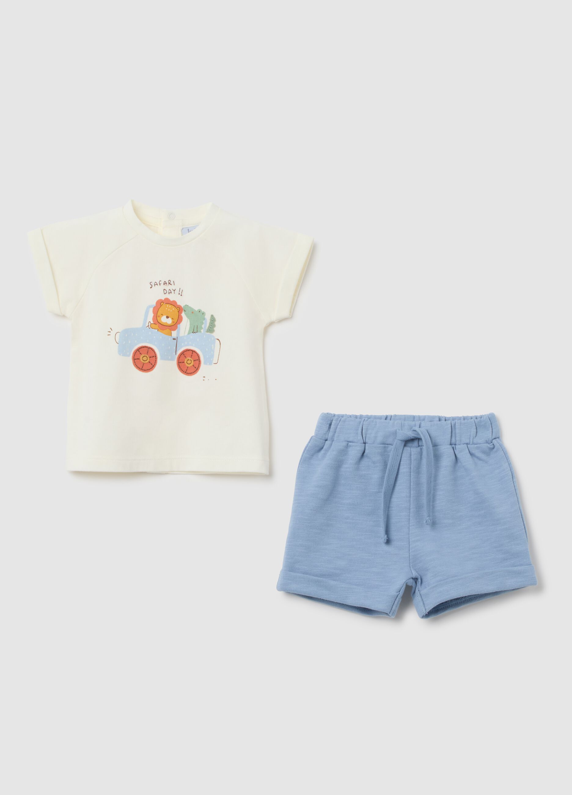 Pure White Cotton Summer Outfit for Babies with Print
