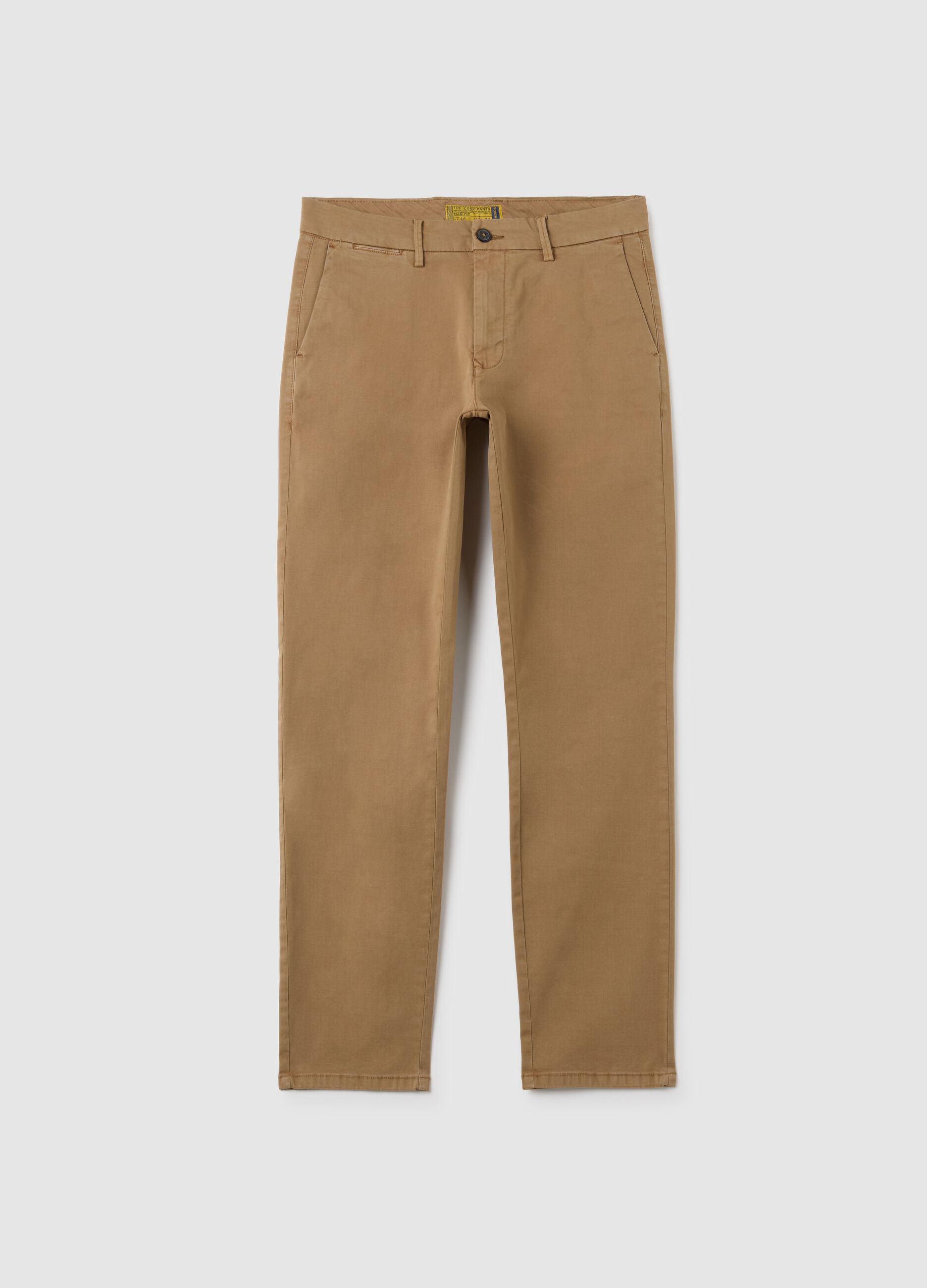 Brown slim fit stretch cotton trousers