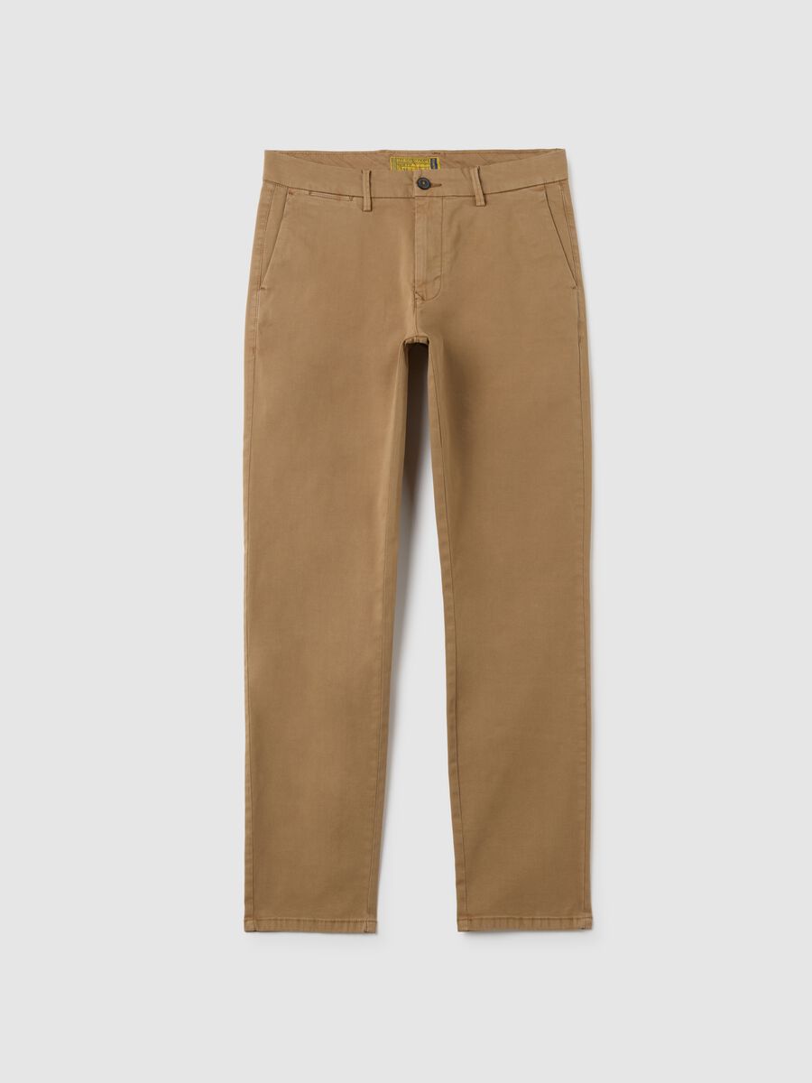Brown slim fit stretch cotton trousers_4