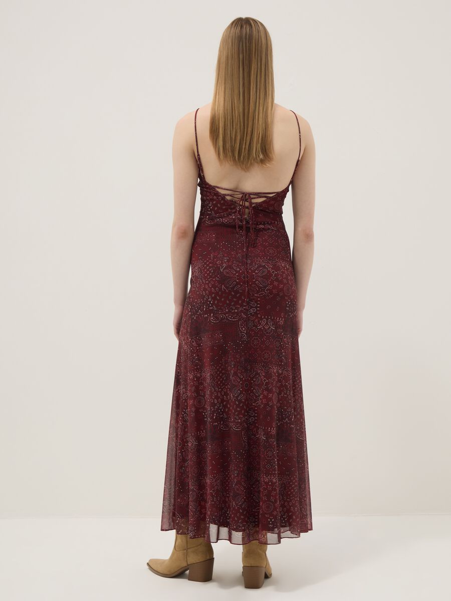 Red paisley stretch maxi dress with side slit_2