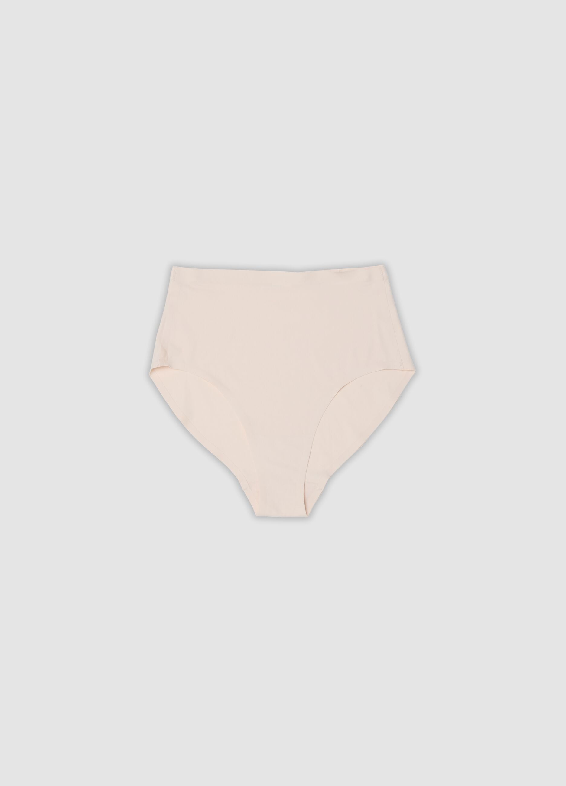 Pink high-waisted Brazilian briefs in stretch fabric with a shaping effect