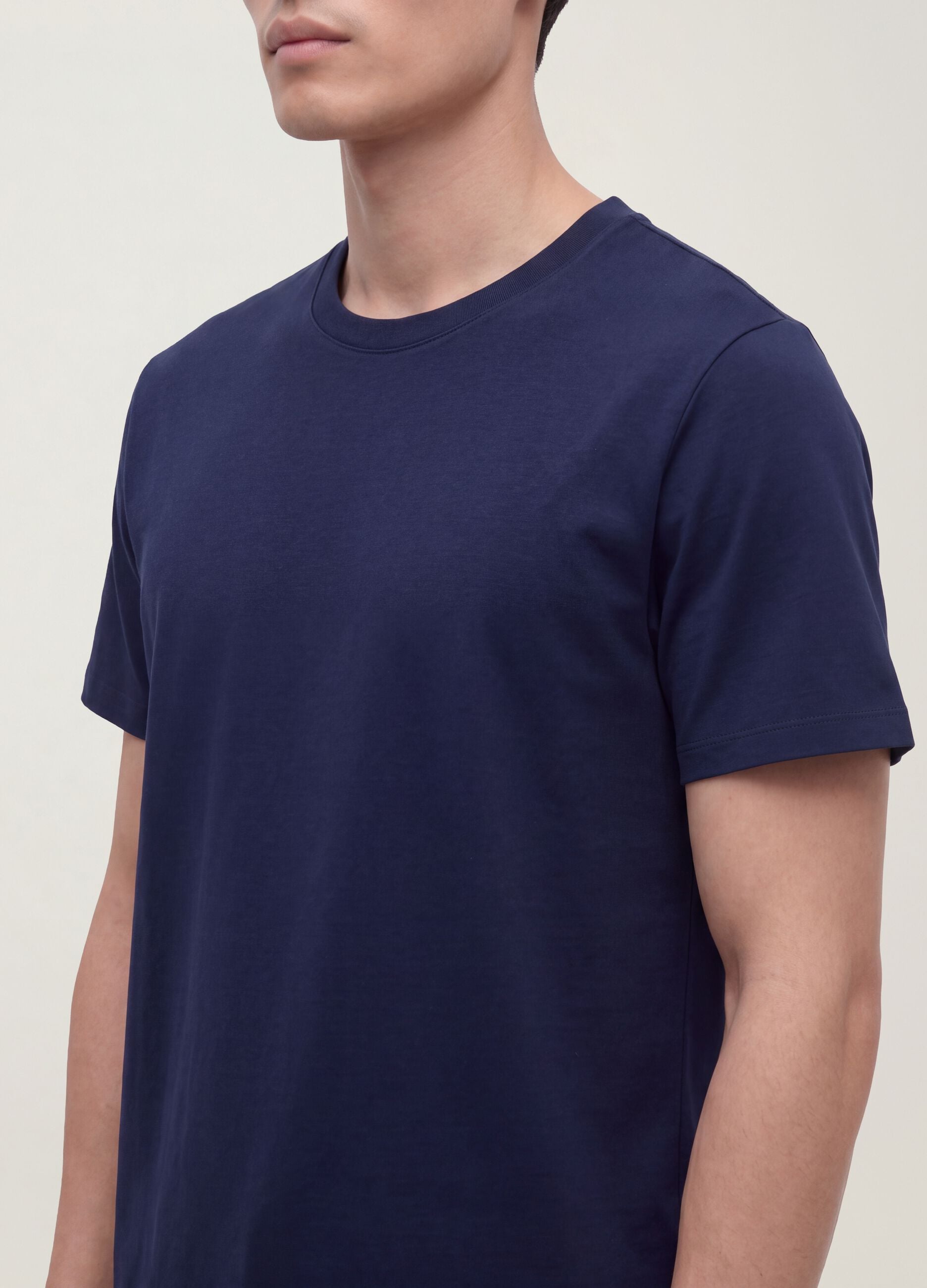 Blue mercerised pure cotton crew-neck T-shirt, regular fit