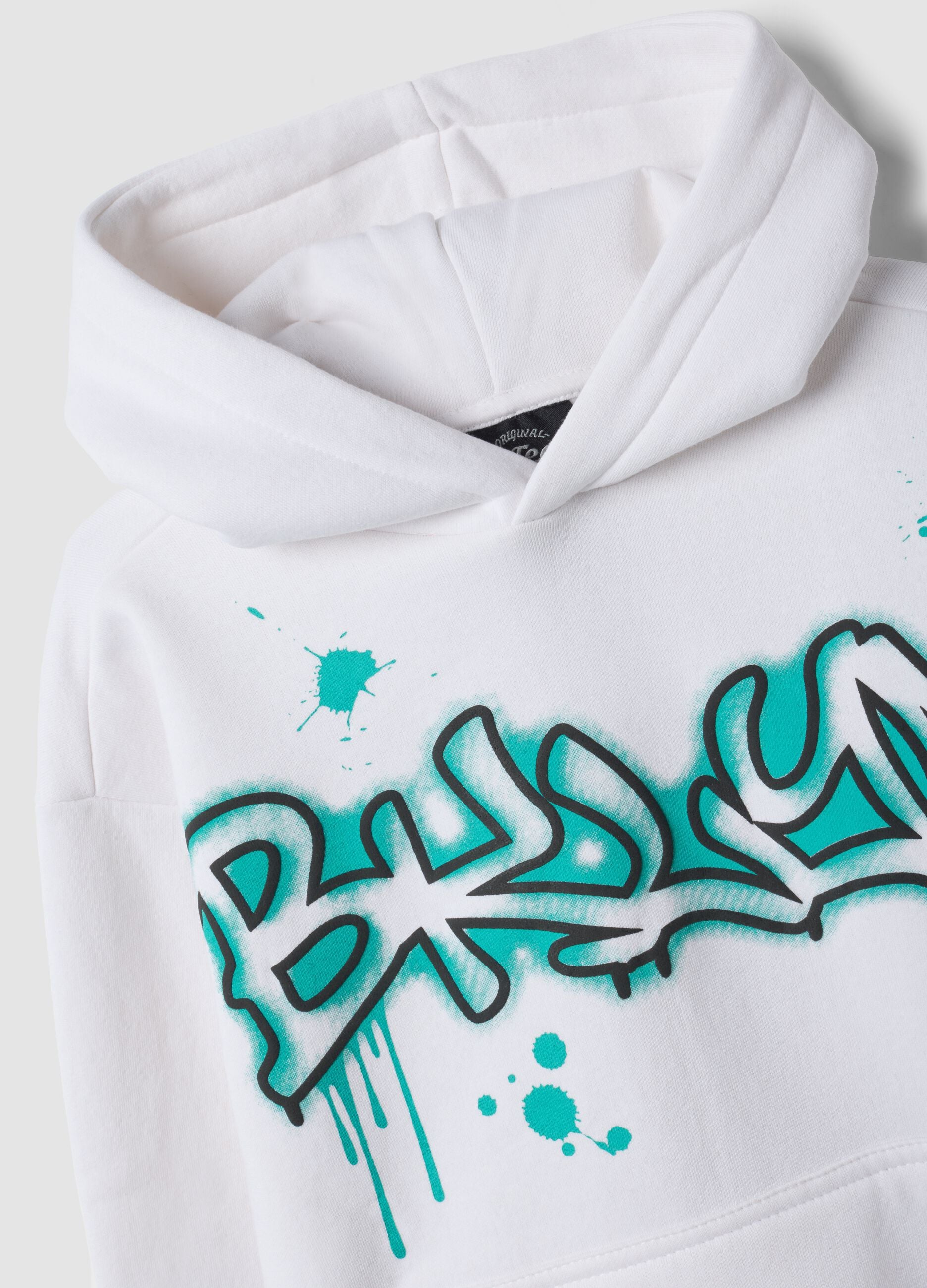 White cotton-blend hoodie with graffiti print