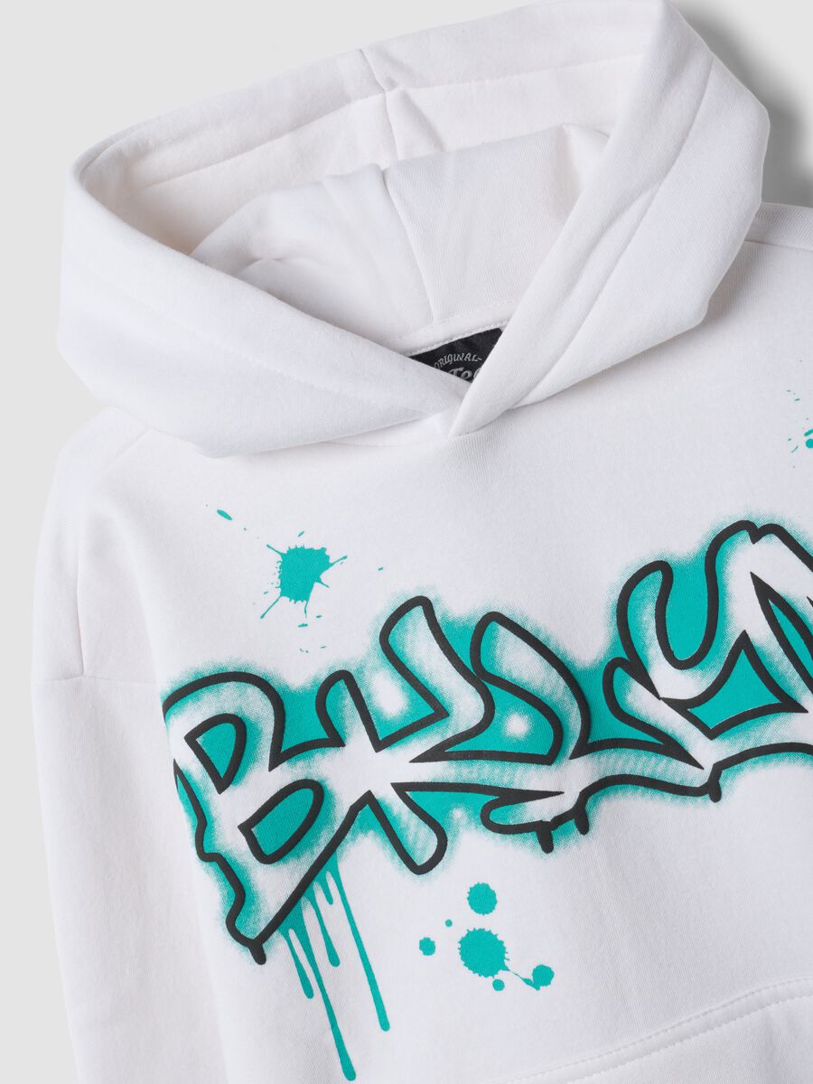 White cotton-blend hoodie with graffiti print_2