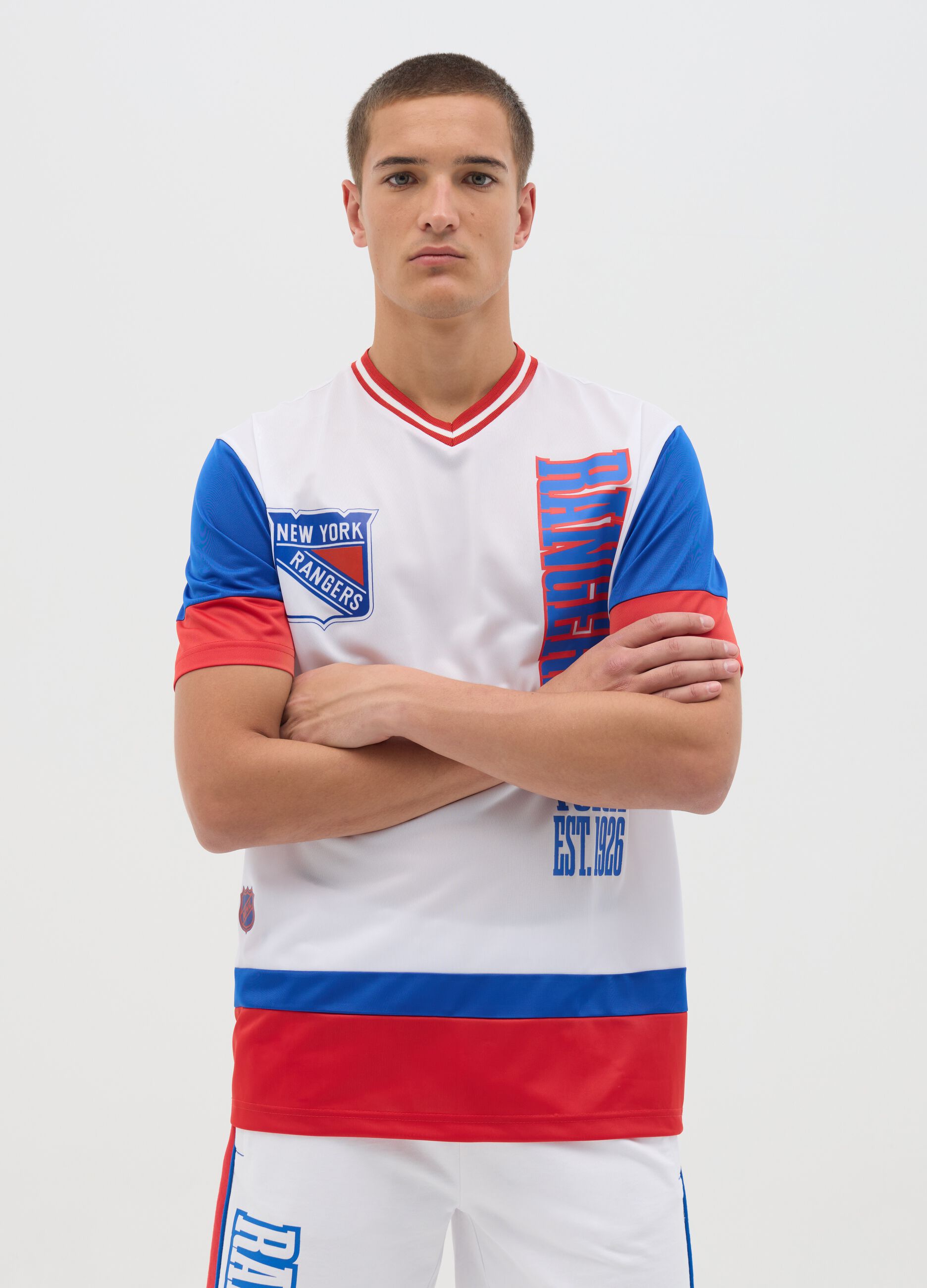 White New York Rangers T-shirt with mixed materials