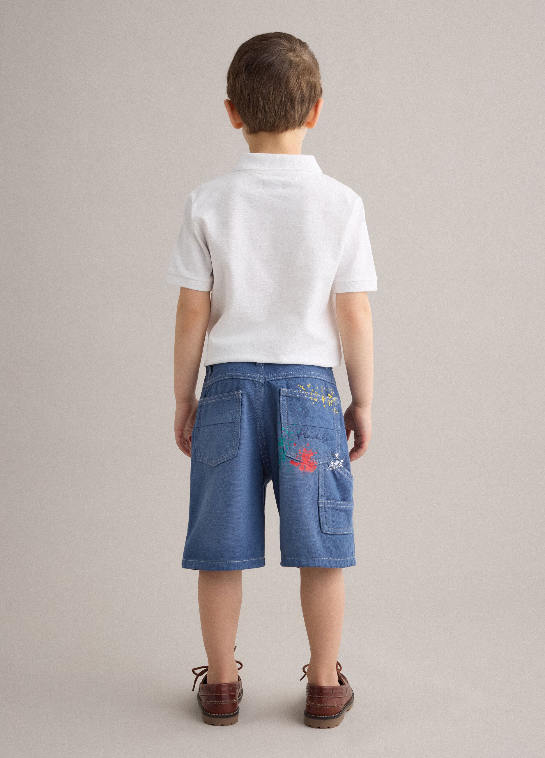 Shorts cargo in denim blu di puro cotone da bambino baggy fit