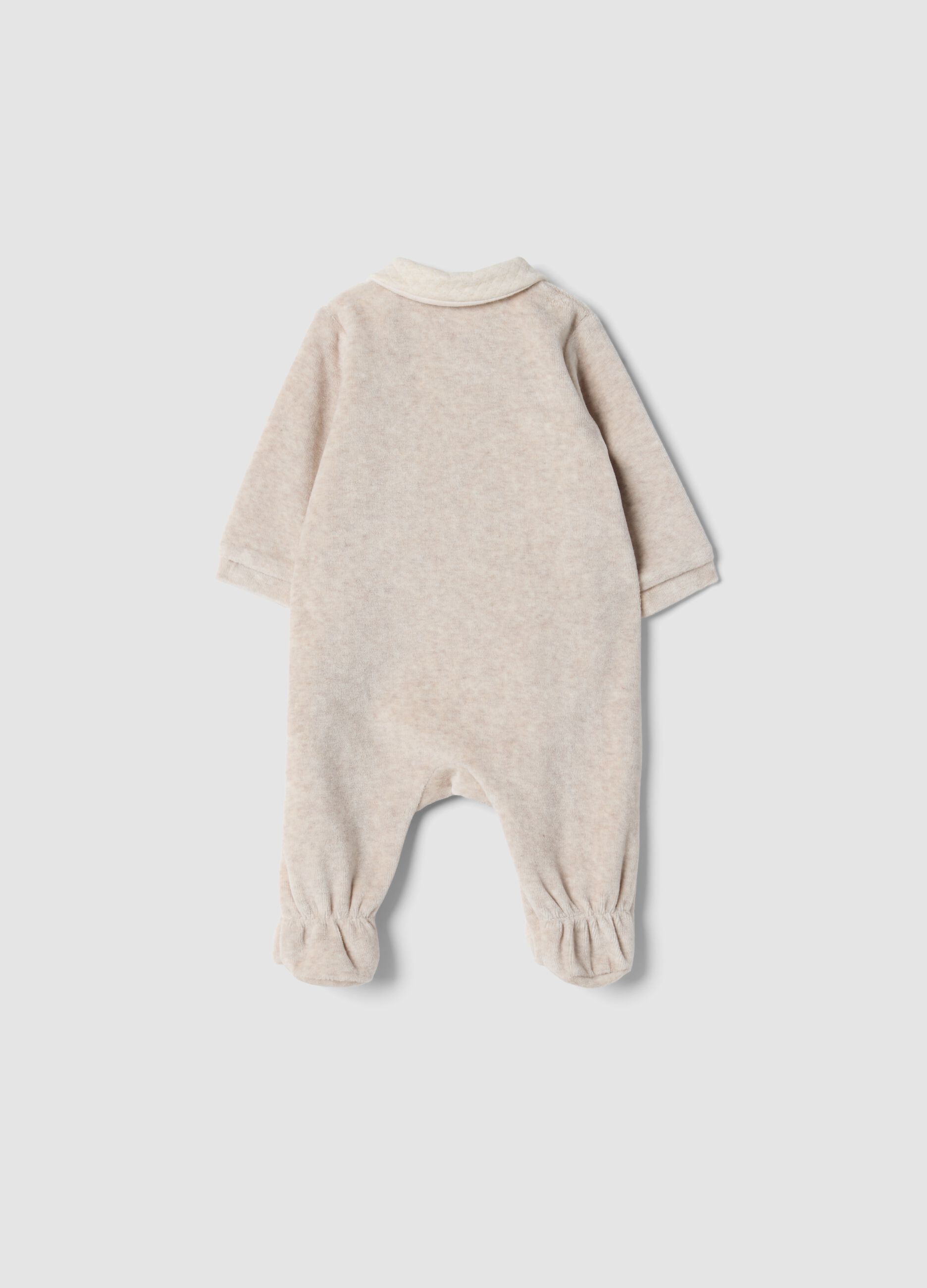 Brown organic cotton-blend sleepsuit with woodland animal embroidery