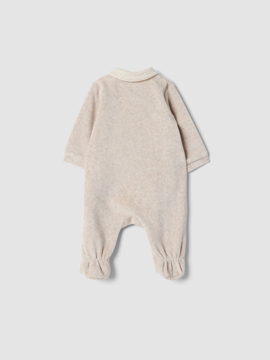 Brown organic cotton-blend sleepsuit with woodland animal embroidery_1