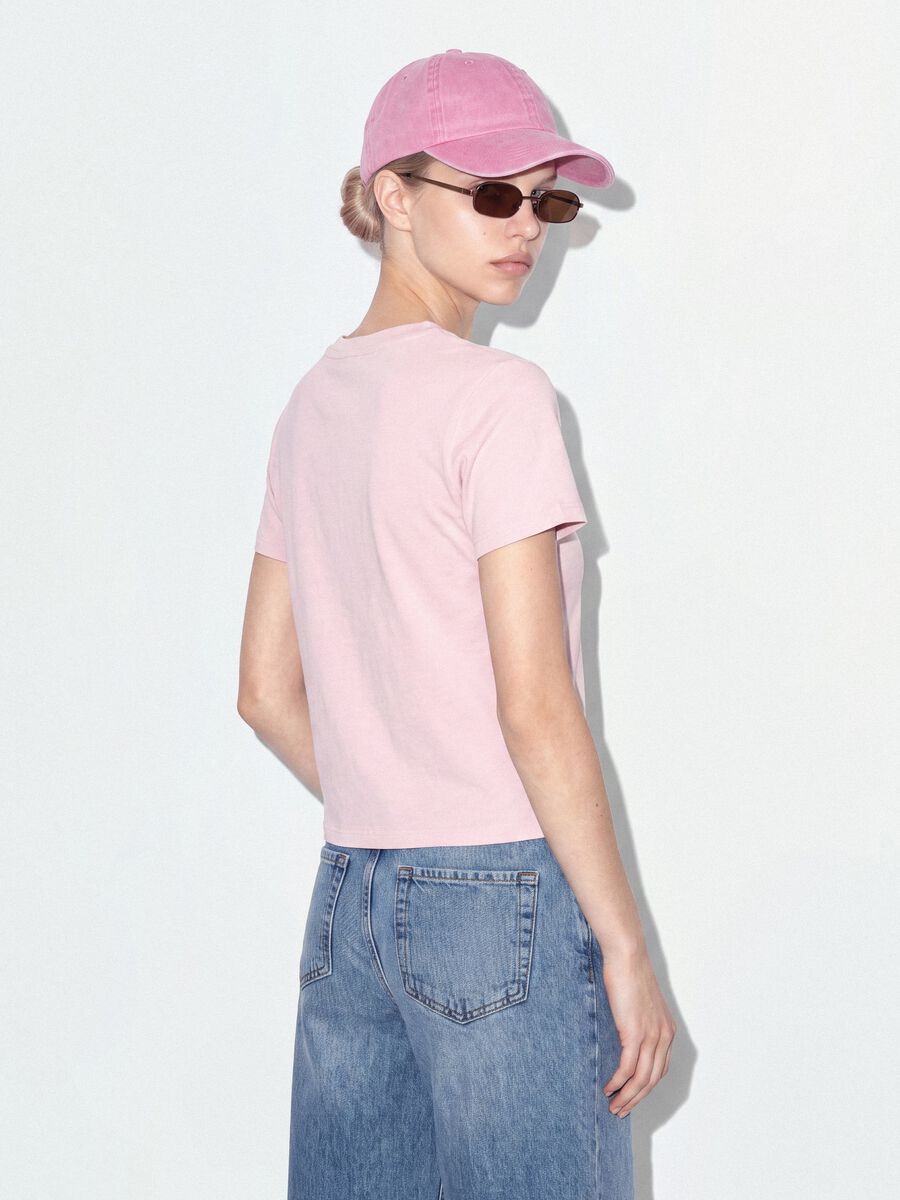 Pink cropped pure cotton T-shirt with graphic print, regular fit_2