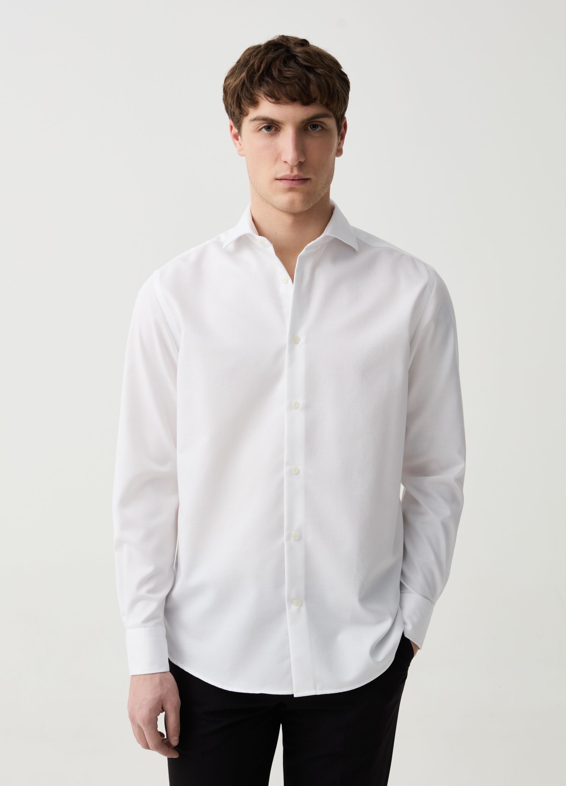 Regular-fit no-iron shirt with in Oxford cotton