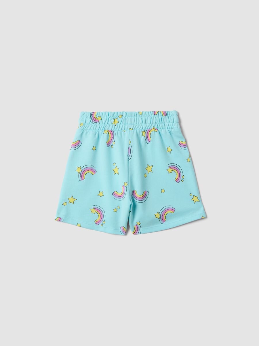 Girls' sky blue pure cotton shorts - regular fit with rainbows_1