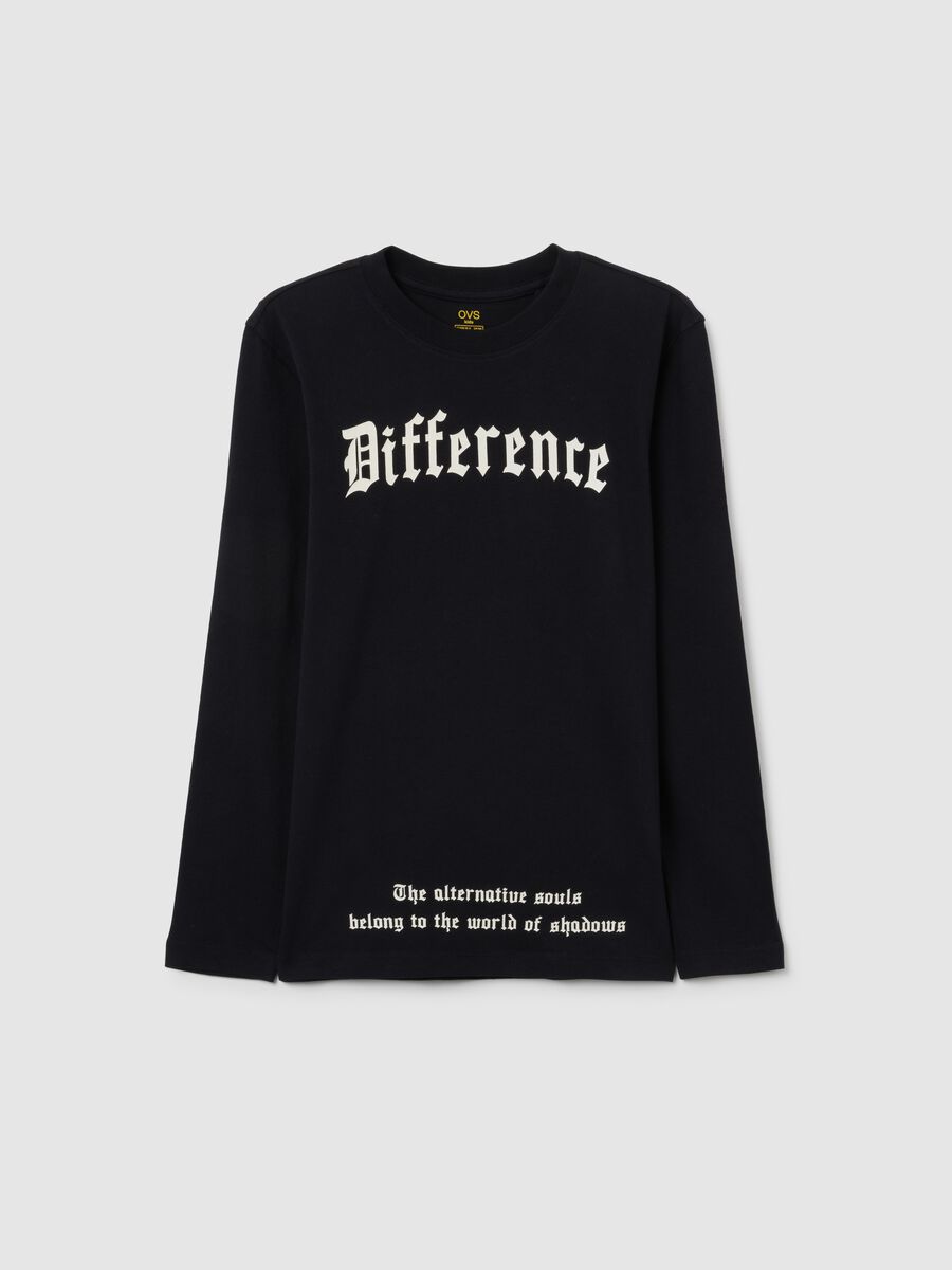 Boys' black T-shirt in pure cotton oversize fit_0