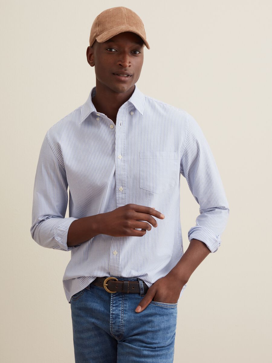 Oxford cotton shirt with thin stripes_1