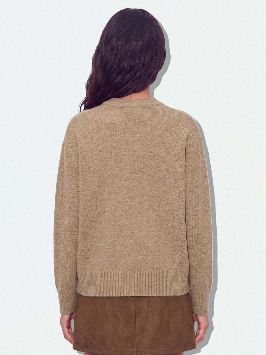 Beige stretch wool crew-neck jumper, oversized fit_3
