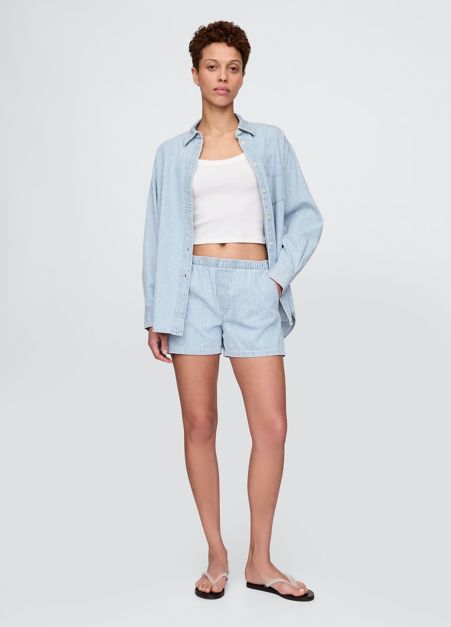 Blue Striped Denim Shorts