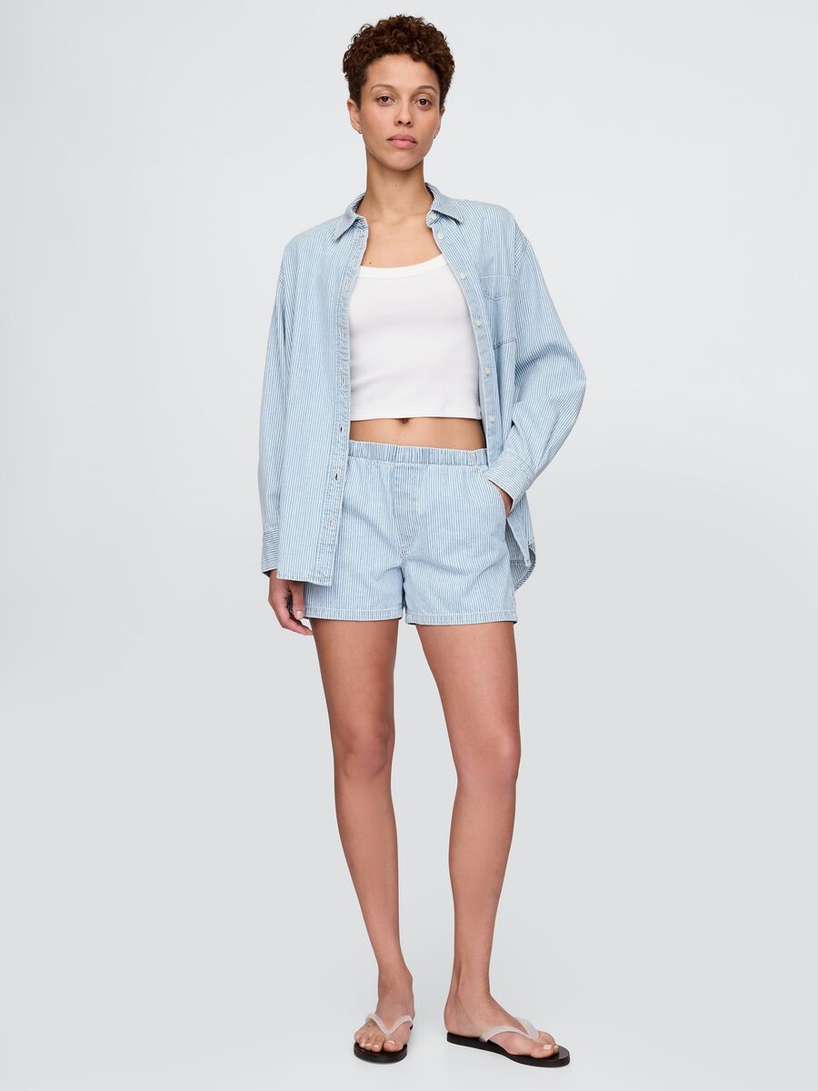 Shorts a righe in denim azzurro_0