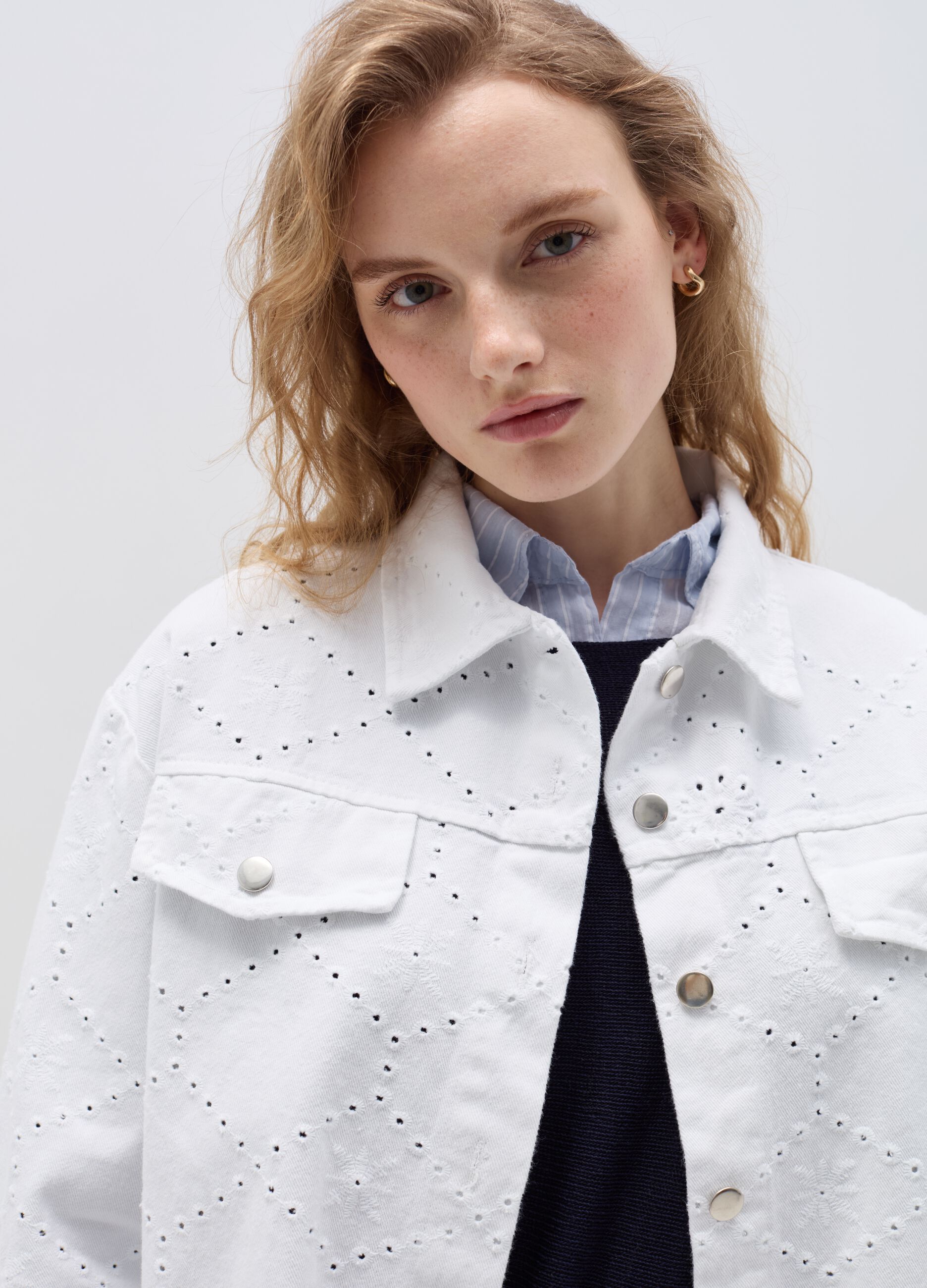 Short jacket with openwork and broderie anglaise details