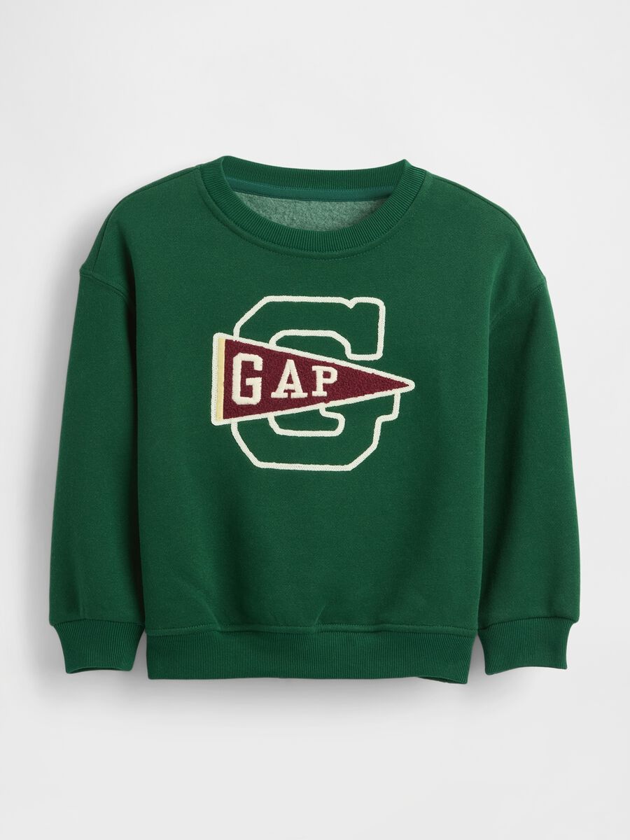 Green cotton sweatshirt with round neck_0