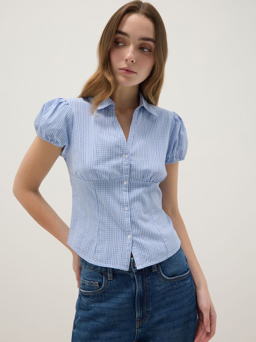 Multicolour plaid stretch cotton shirt regular fit_0